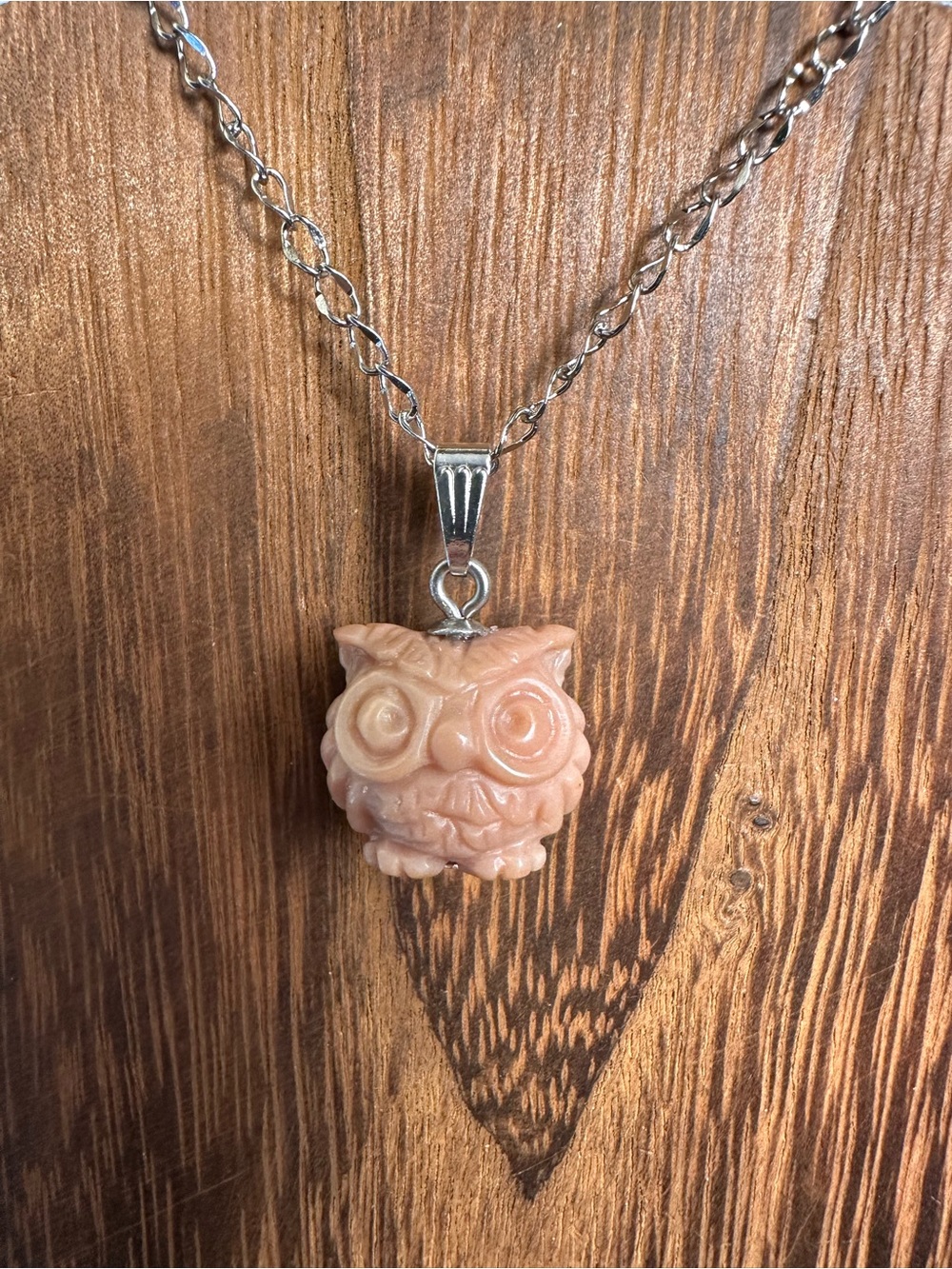 Mini Alashan Agate Owl Charm Pendant  Necklace on Chain